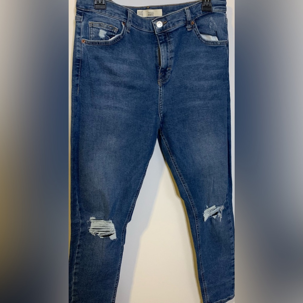 TOPSHOP JAMIE Jeans Sz 34x32 Distessed blue